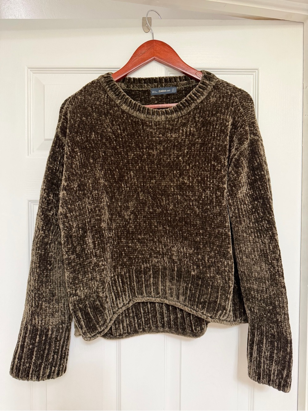 Zara Olive Chenille Crewneck Sweater